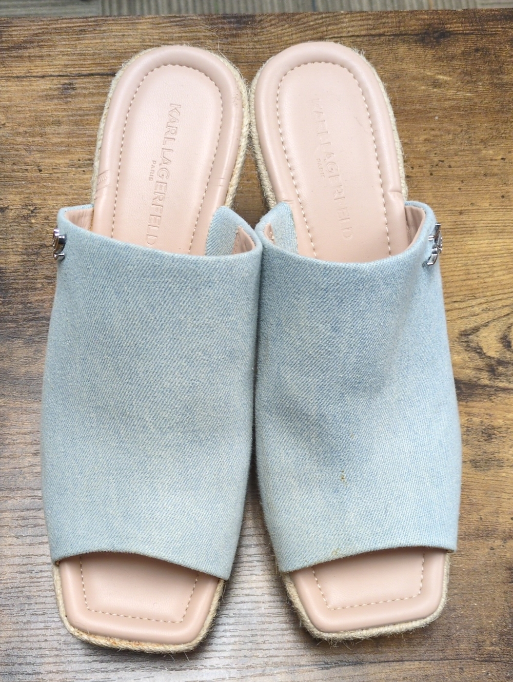 Karl Lagerfeld Light Blue Denim Open-Toe Slide Mules